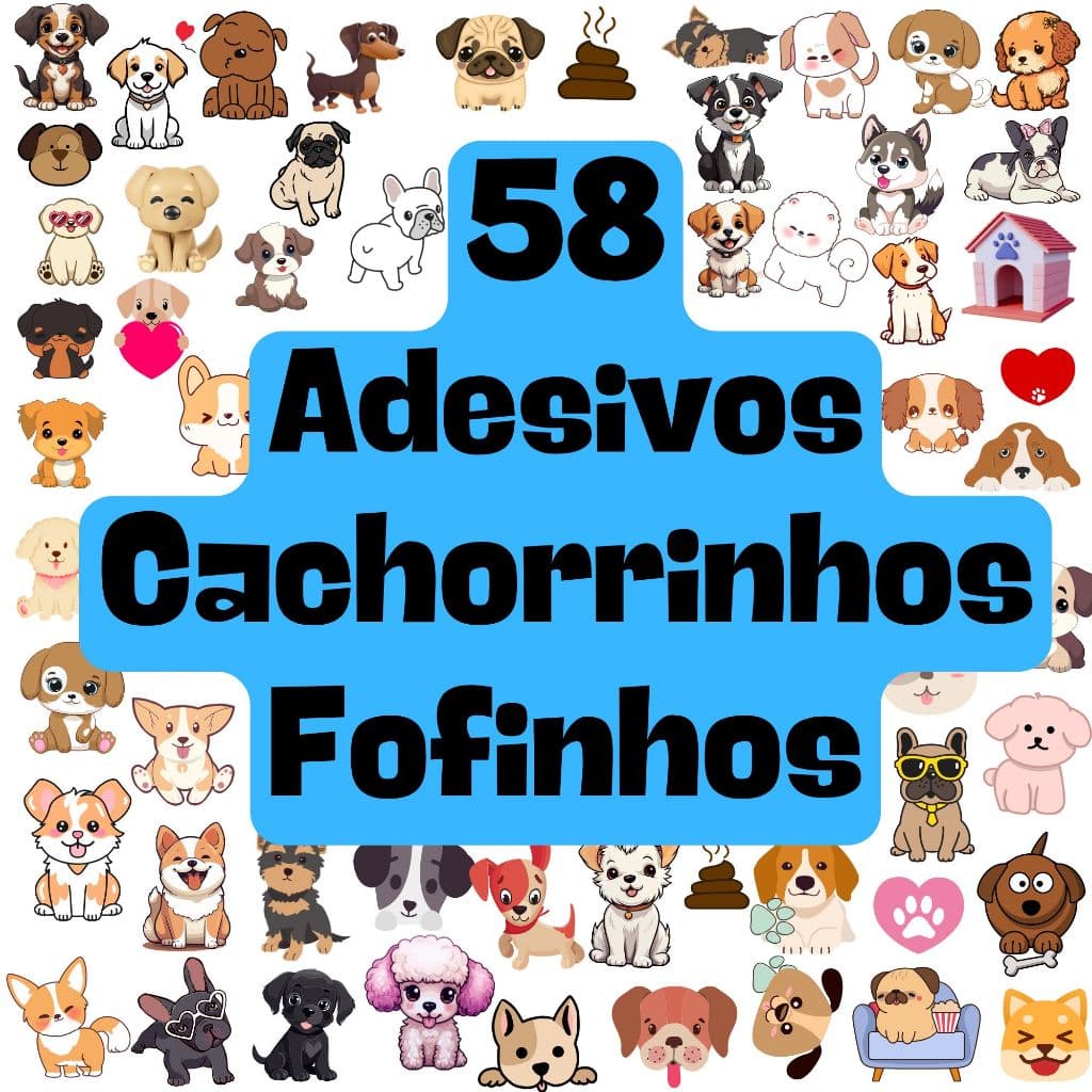 Kit 58 Adesivos Cachorrinho Dog Canina para caderno, planners, agenda, copo, à prova d'água