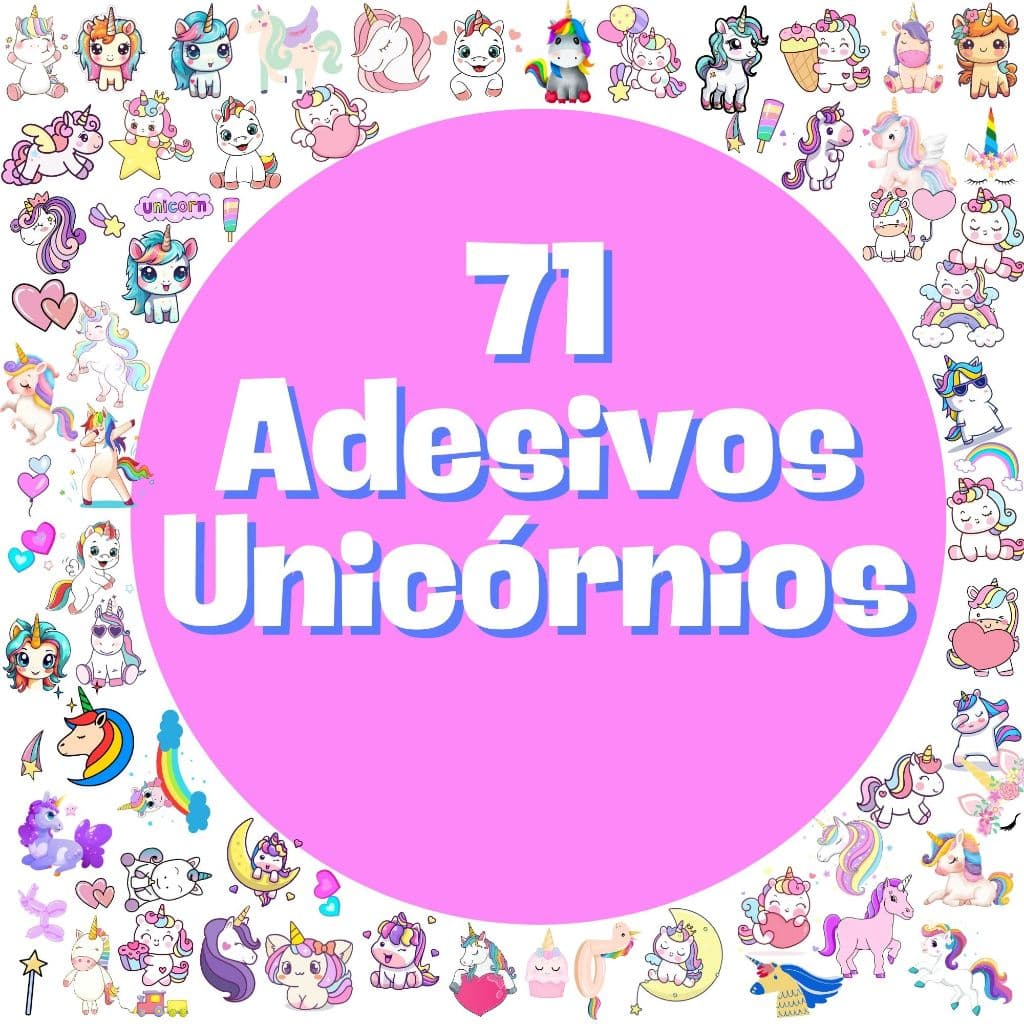 Kit 71 Adesivos Unicórnios para caderno, planners, agenda, copo, à prova d'água.