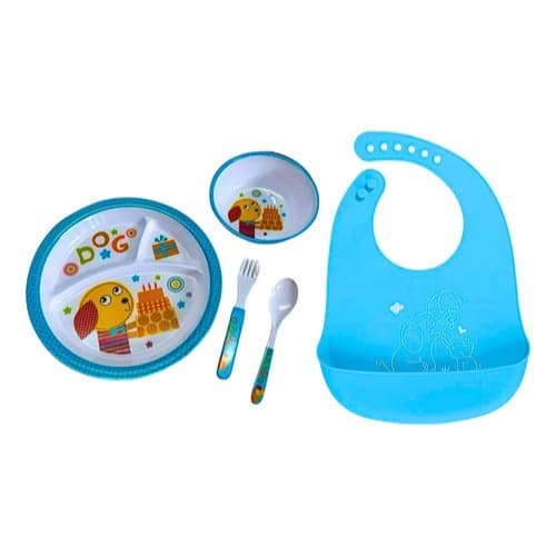 Kit pratinho infantil e babador silicone infantil para bebê tigela talher para creche escola passeio
