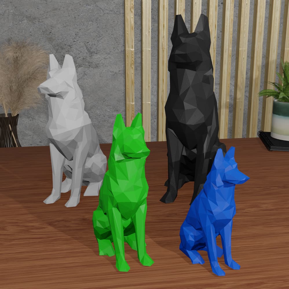 Estátua Pastor Alemão - Geométrica Low Poly para decoração