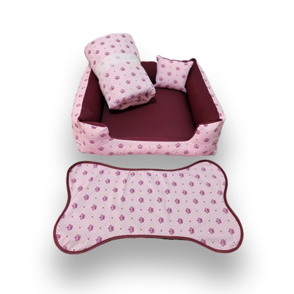 Cama para cachorro e gato kit para pet até 10kg mais edredom e tapetinho para comedouros com ziper