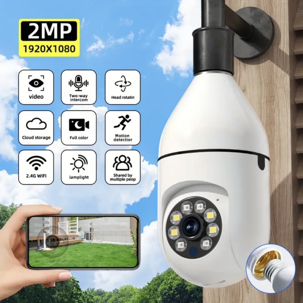 1PC/KIT2 Câmera lâmpada HD 1080P WiFi, 360°, áudio bidirecional, visão noturna e rastreio automático -G4