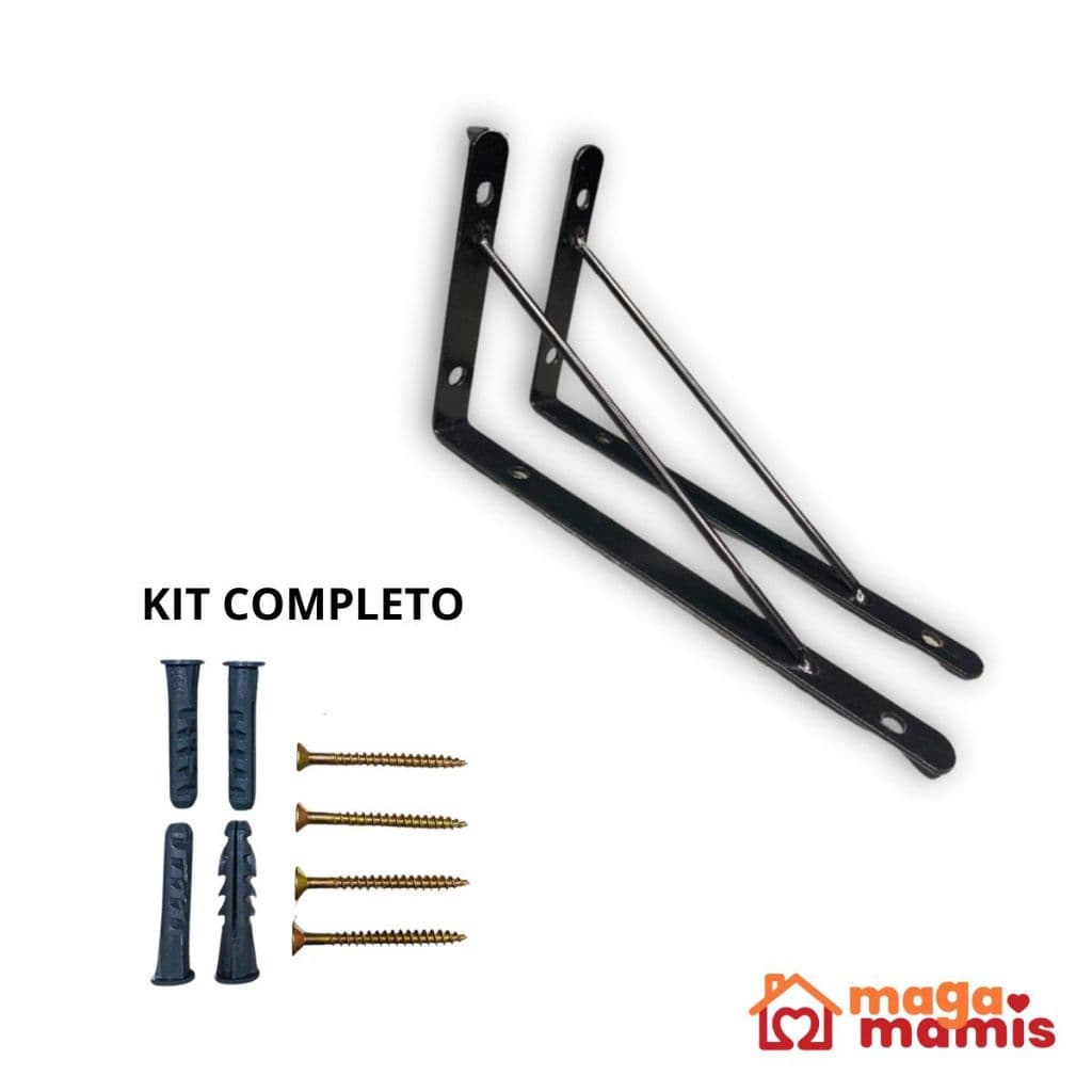 Kit Suporte de Prateleira Preta Mão Francesa Cantoneira para Prateleira Preto