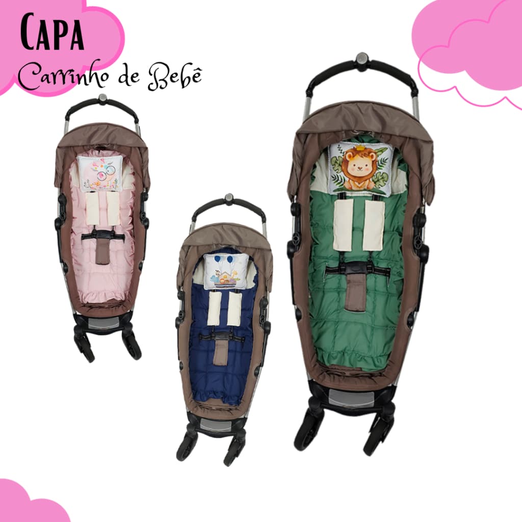 Kit 3 Peças - Capa de Carrinho Com Protetores de Cinto e Almofadinha Estampada