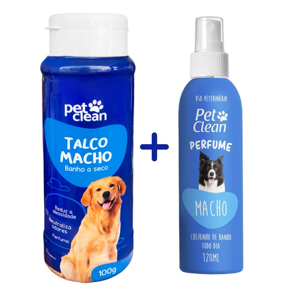 Kit Talco Banho a Seco 100g + Perfume Pet Perfumado Pet Clean 120ml