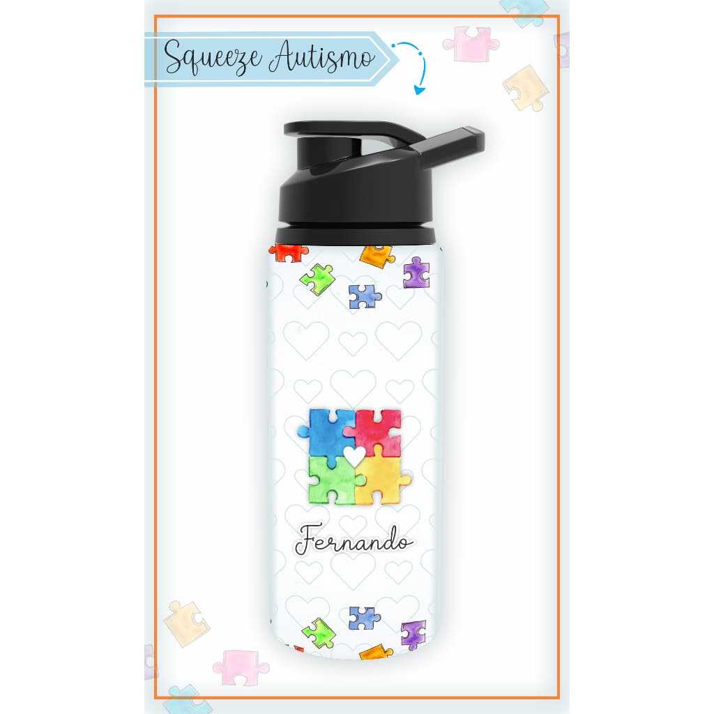 Garrafa Sport de ALUMÍNIO 750 ml - personalizada com nome - Autismo - garrafinha de água