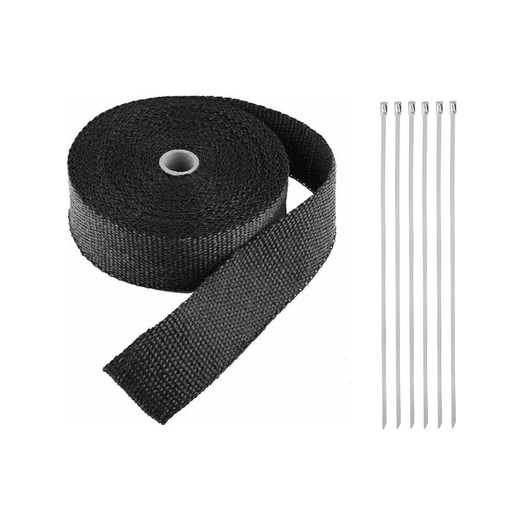 Fita Manta Termica Termotape Preta 10 Metros + 6 Abraçadeiras para Escapamento Carro e Moto