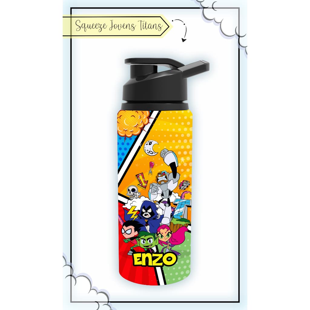 Garrafa Sport de ALUMÍNIO 750 ml - personalizada com nome - Jovens Titãs - garrafinha de água
