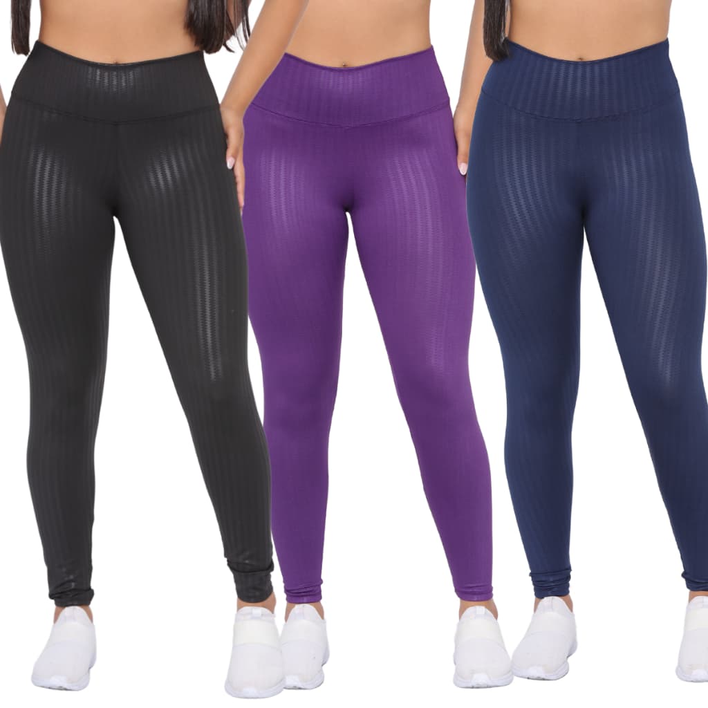 Kit 3 Calça Leg Legging 3D Feminina Suplex Academia Cintura Alta Levanta Bumbum