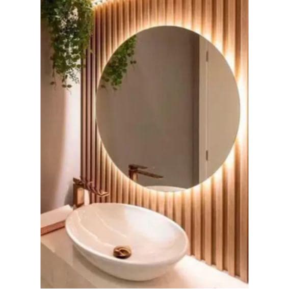 Espelho Redondo 80x80cm com Led (Pilha) Decorativo com suporte