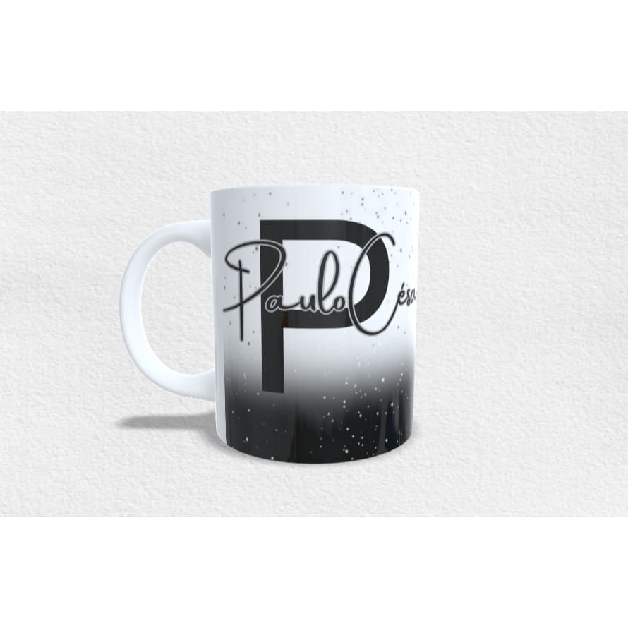 Caneca Xícara Personalizada Inicial com Nome Masculino Homem Menino Preto Degradê Porcelana