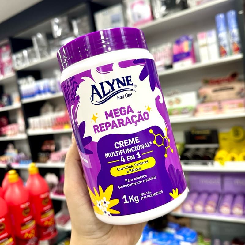 Creme Multifuncional 4 em 1 Mega Reparação para Cabelos Quimicamente Tratados 1kg Alyne