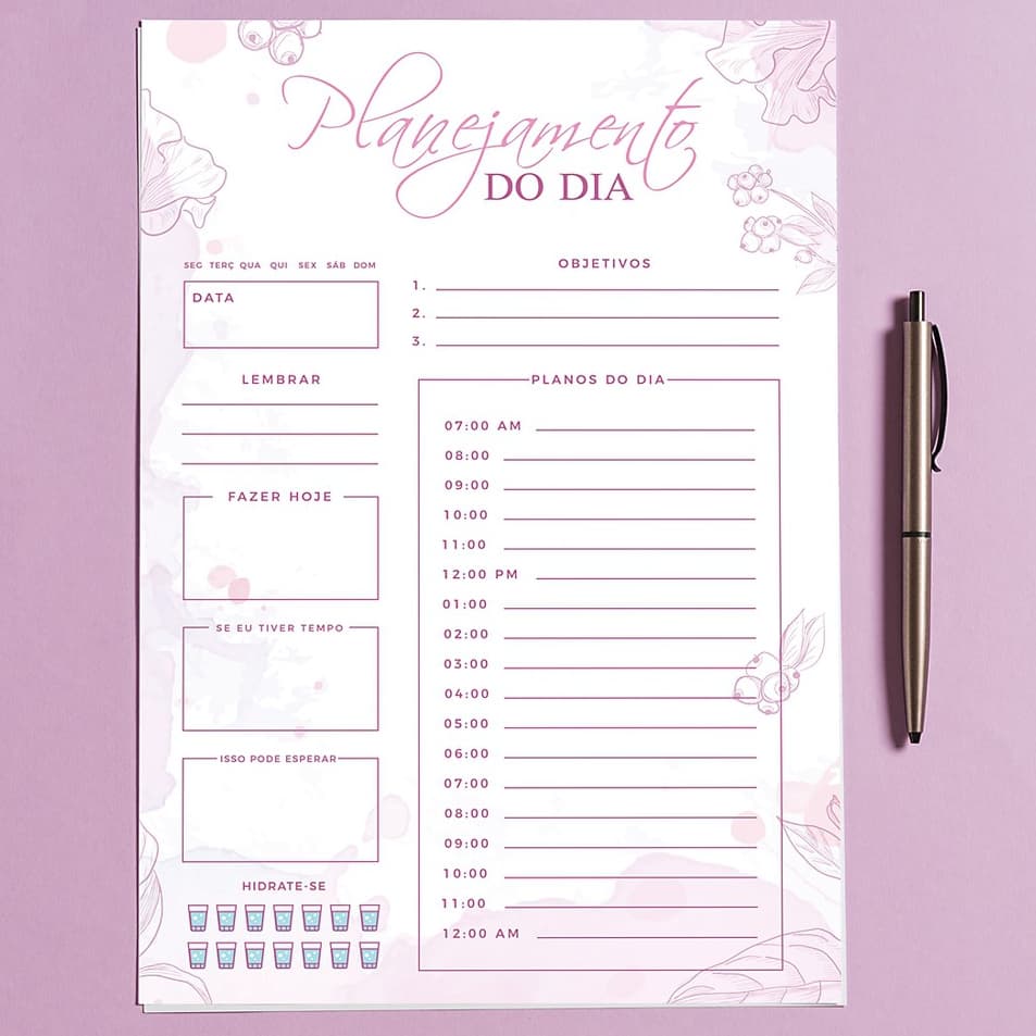 Bloco A5 destacável | Planner Diário com ou sem horário!