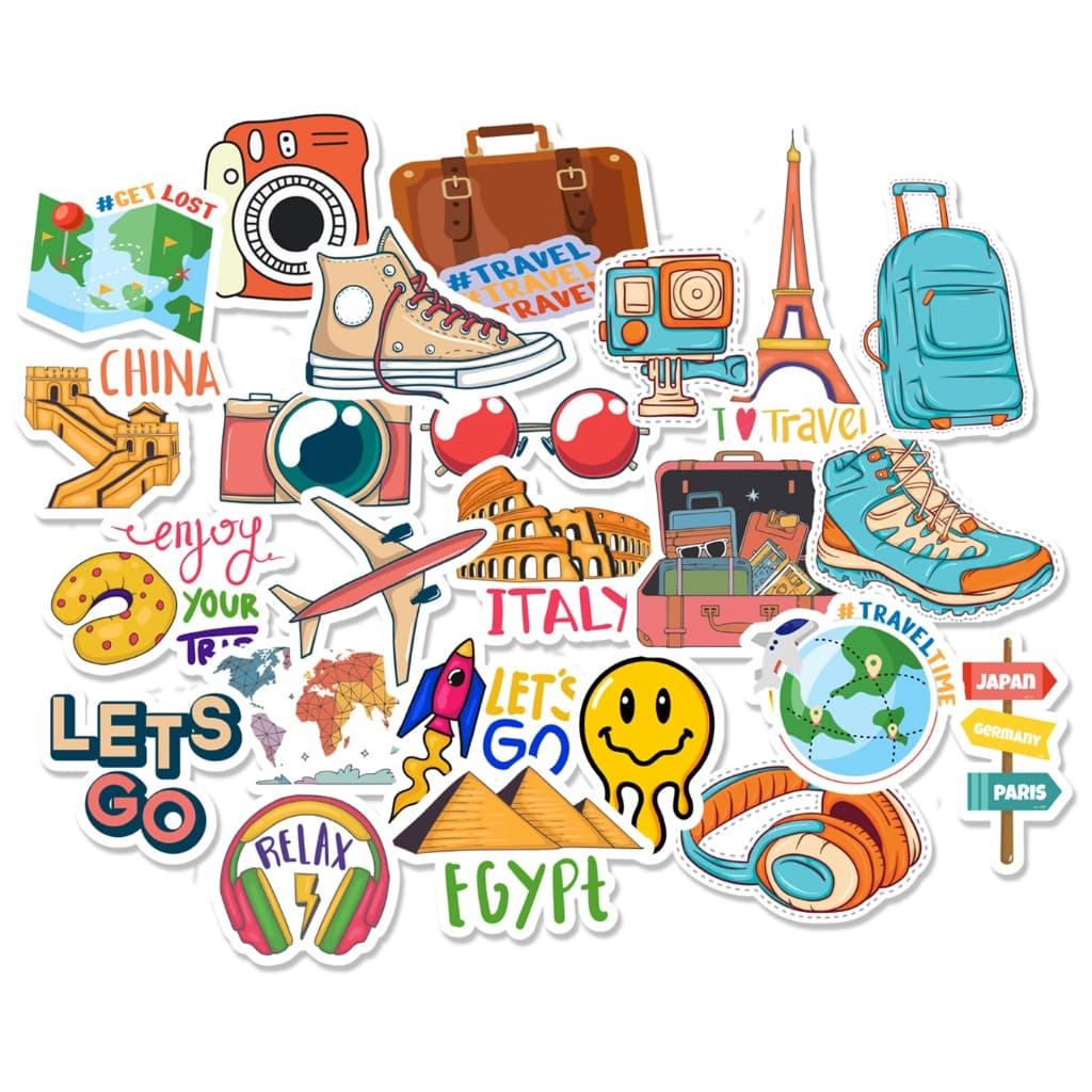 Adesivos Mala De Viagem Stickers Viajante Notebook 24 Unidades