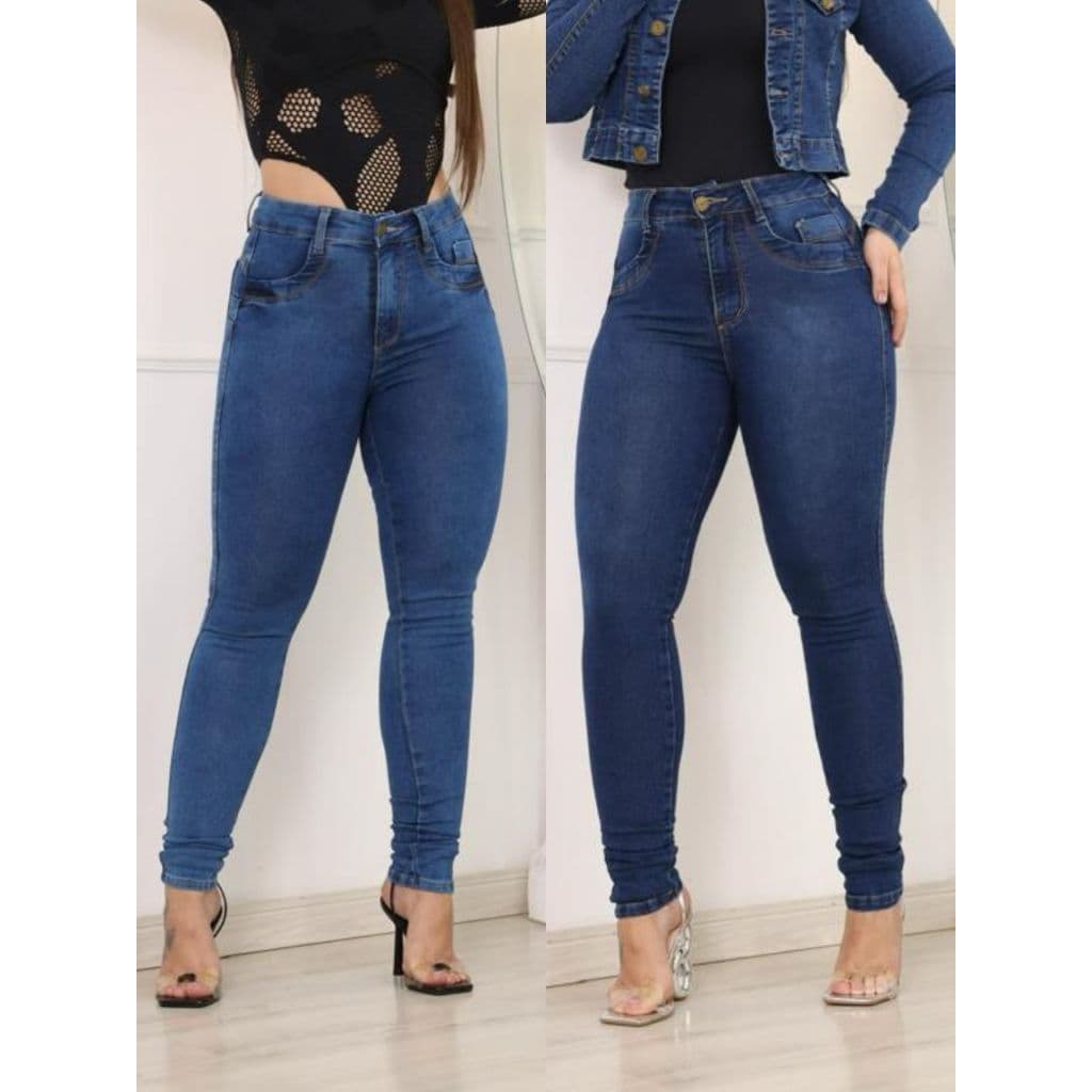 Kit 2 Calças Jeans Feminina Cos Alto Empina Bumbum Skinny Lycra Cintura Alta