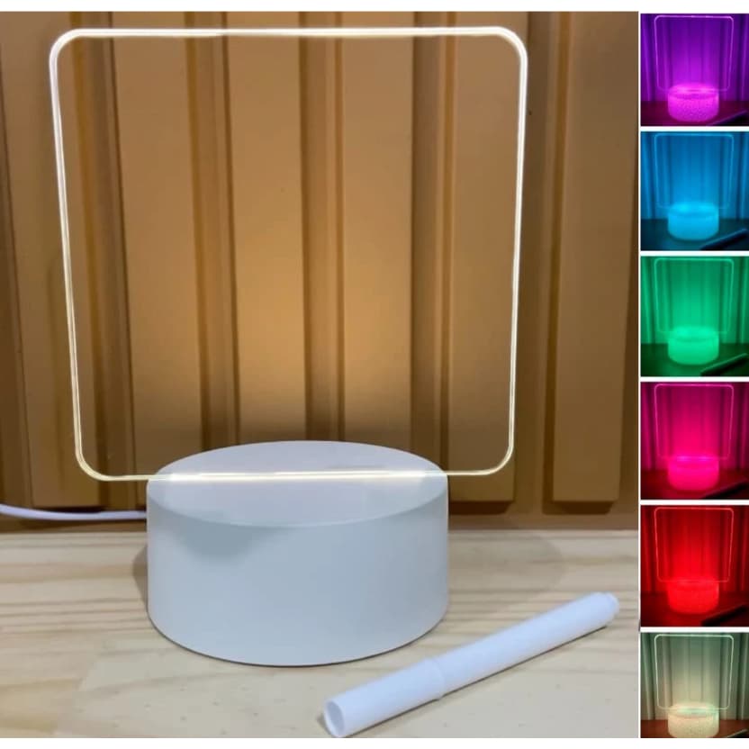 Luminária de Mesa 3D com Tela para Escrever Abajur Luminárias Lousa Mensagens