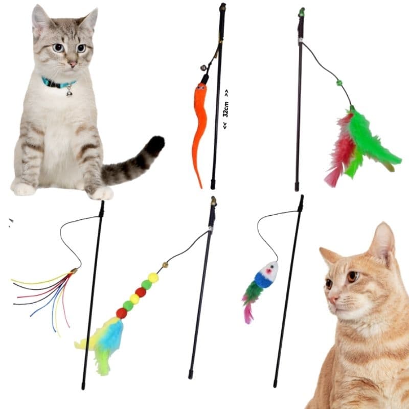 gatinho gato teaser brinquedo interativo haste com sino e penas para gatos teaser interativo haste gatos brinquedos vara