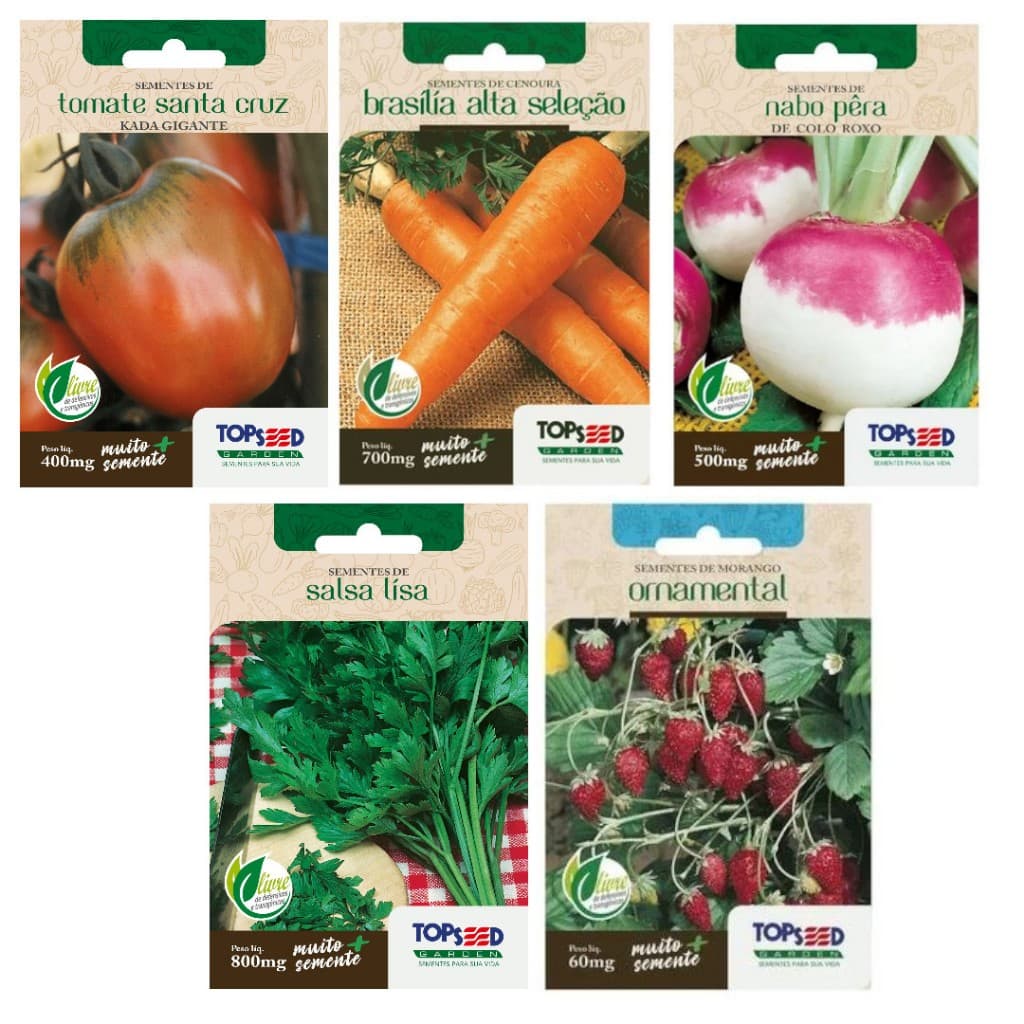 Kit Sementes Minha Horta,tomate,nabo,morango,salsa E Cenoura
