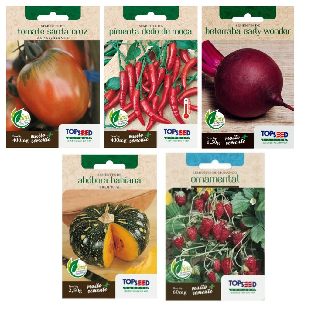 Kit Sementes Horta Pimenta,tomate,morango,beterraba e abóbora