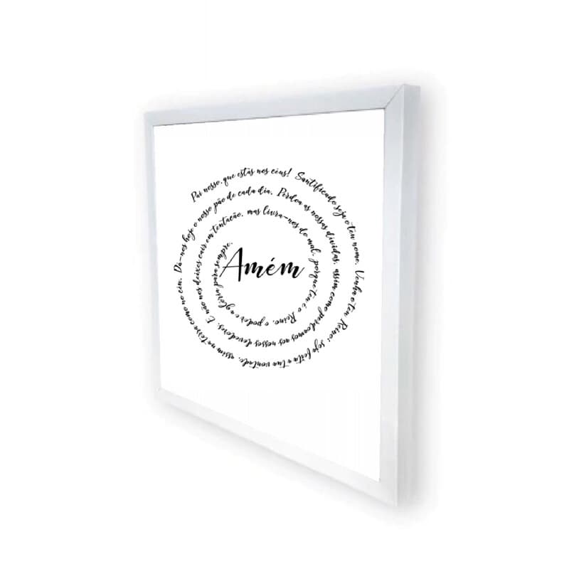 Quadro resina para quadro de luz 50x50 ORAÇÃO PAI NOSSO fundo branco (M preta)