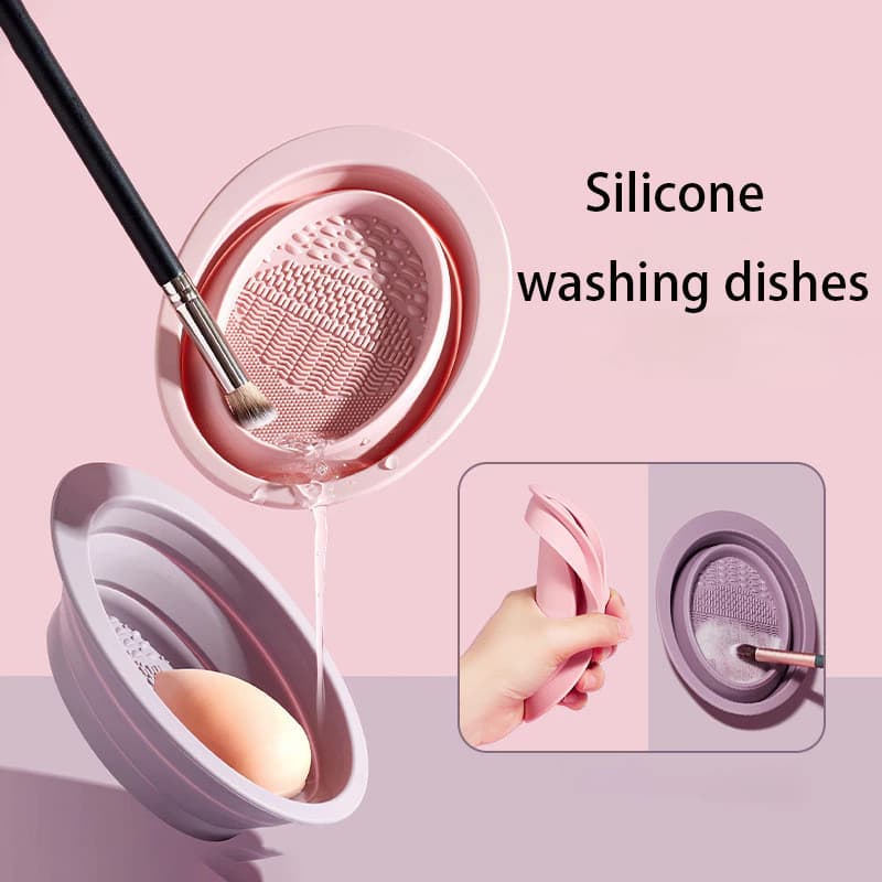 Tigela Dobrável de Silicone Para Limpeza Eficiente de Pincéis e Esponjas de Maquiagem – Ferramenta Prática de Beleza