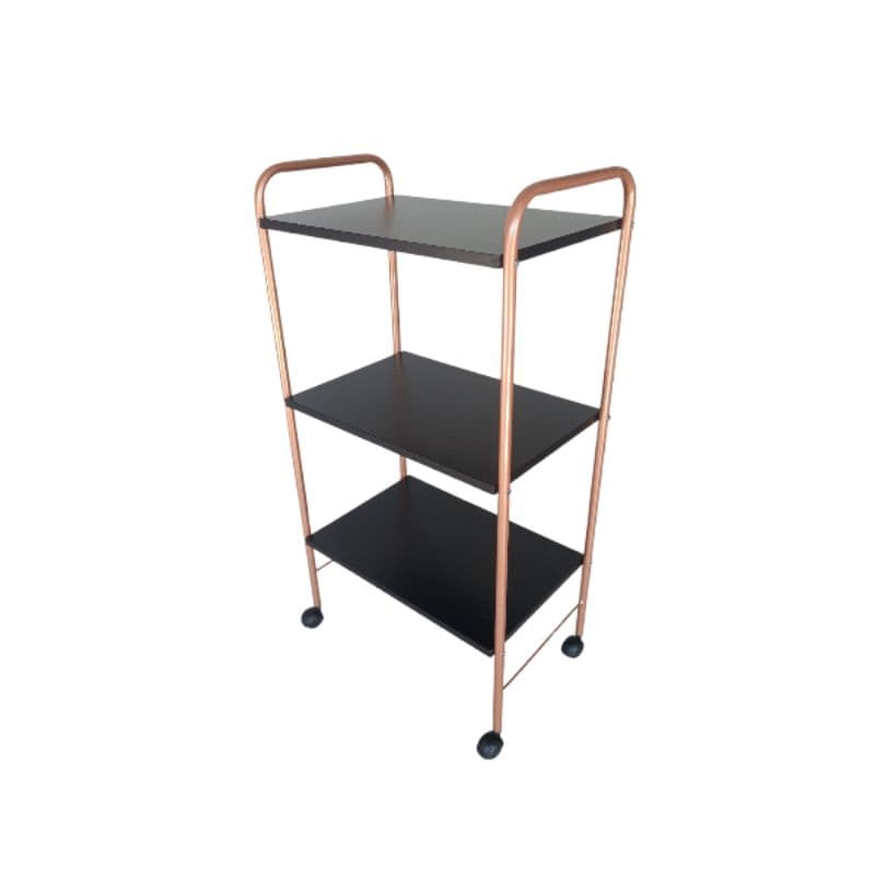 Carrinho Mesa Auxiliar 3 Tampos Rose Gold e Preta