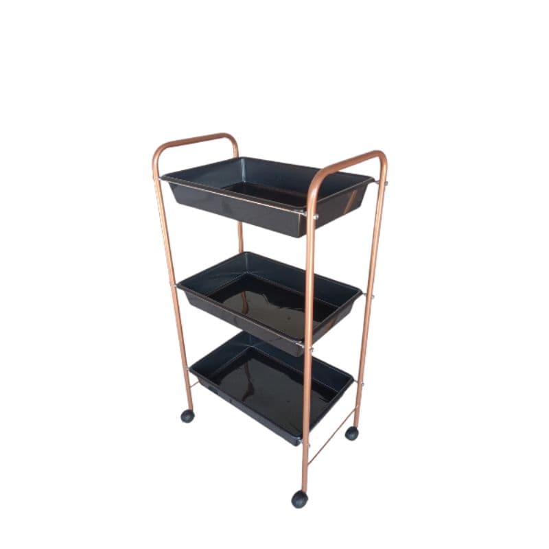 Carrinho Auxiliar Organizador 3 Bandejas Rose Gold e Preto