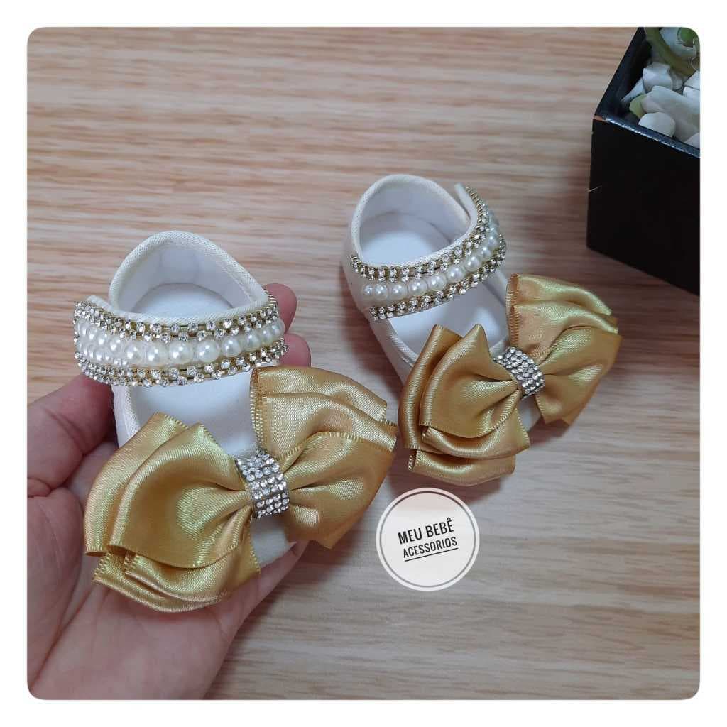 Sapato Infantil Personalizado Bebê Dourado Vermelho Branco Natal Ano Novo Sapatinho Menina Sapatilha