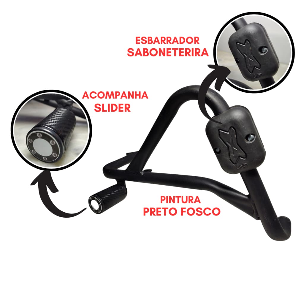 Protetor Mata Cachorro Carenagem Honda CG Titan Fan Start 150 160 Até 2024 Com Slider Preto Fosco