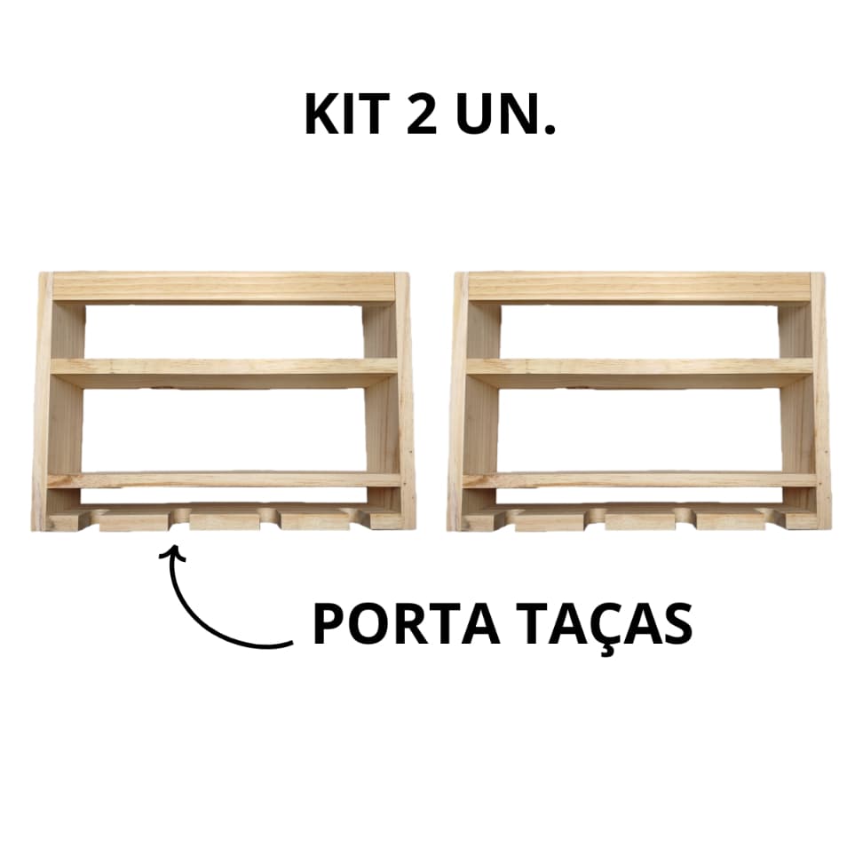 Kit 2 Bar de Madeira Adega Barzinho Nicho porta taças Prateleira para bebidas Cantinho do Churrasco