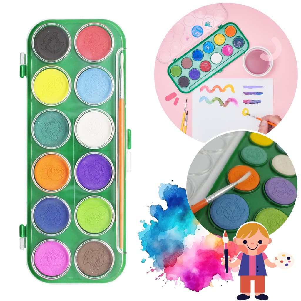 Kit Pintura Com Estojo 12 Cores Aquarela E 1 Pincel