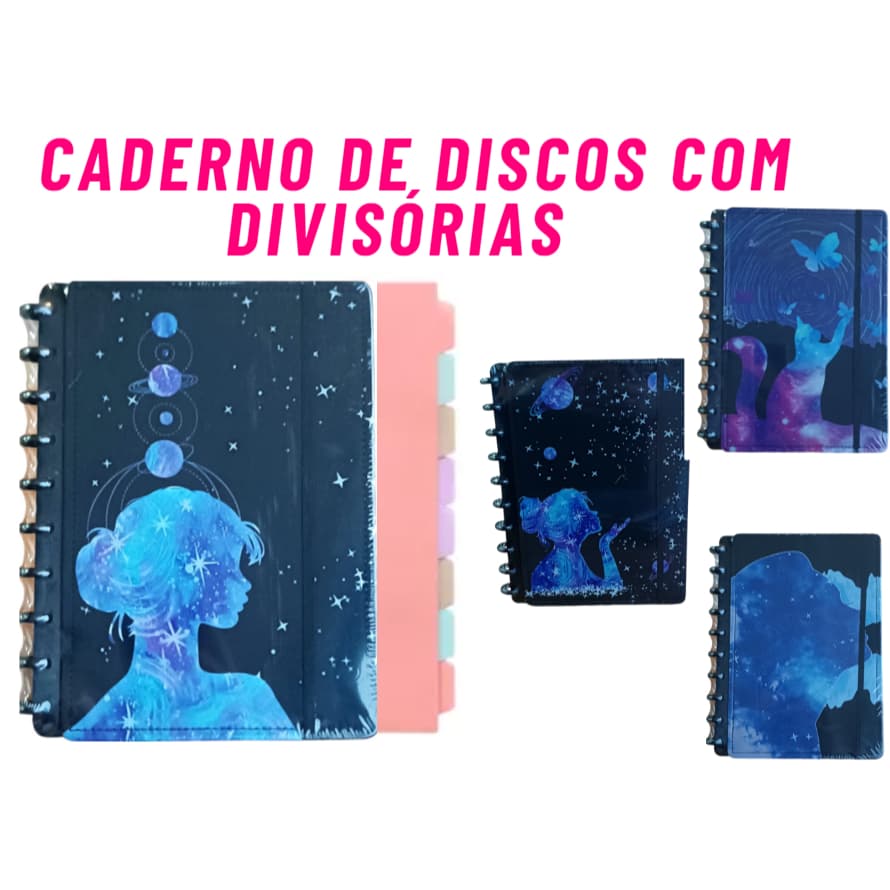 Caderno de discos com Divisórias Estilo Inteligente Estrelas Luxo Capa Dura com 80 Folhas Pautadas Tamanho G (B5)