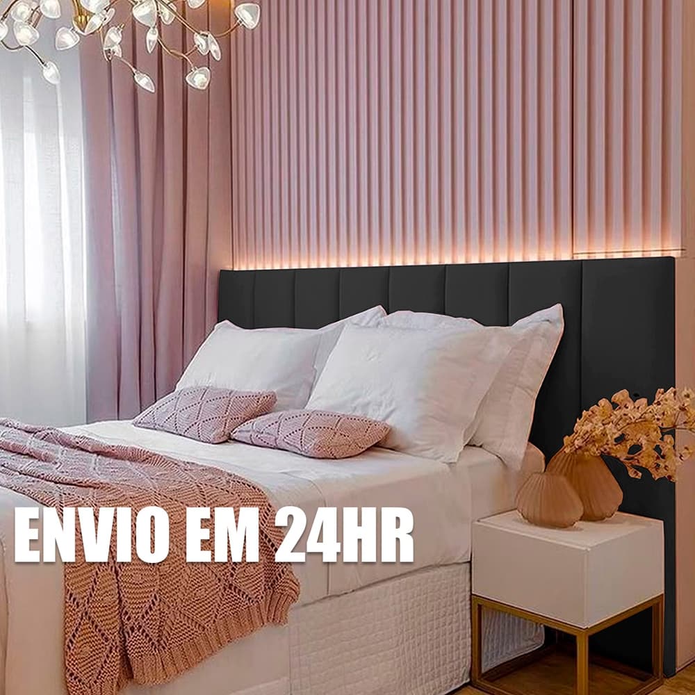 KIT Cabeceira de Cama Box Casal Estofada Queen Modular Adesiva 60x20cm