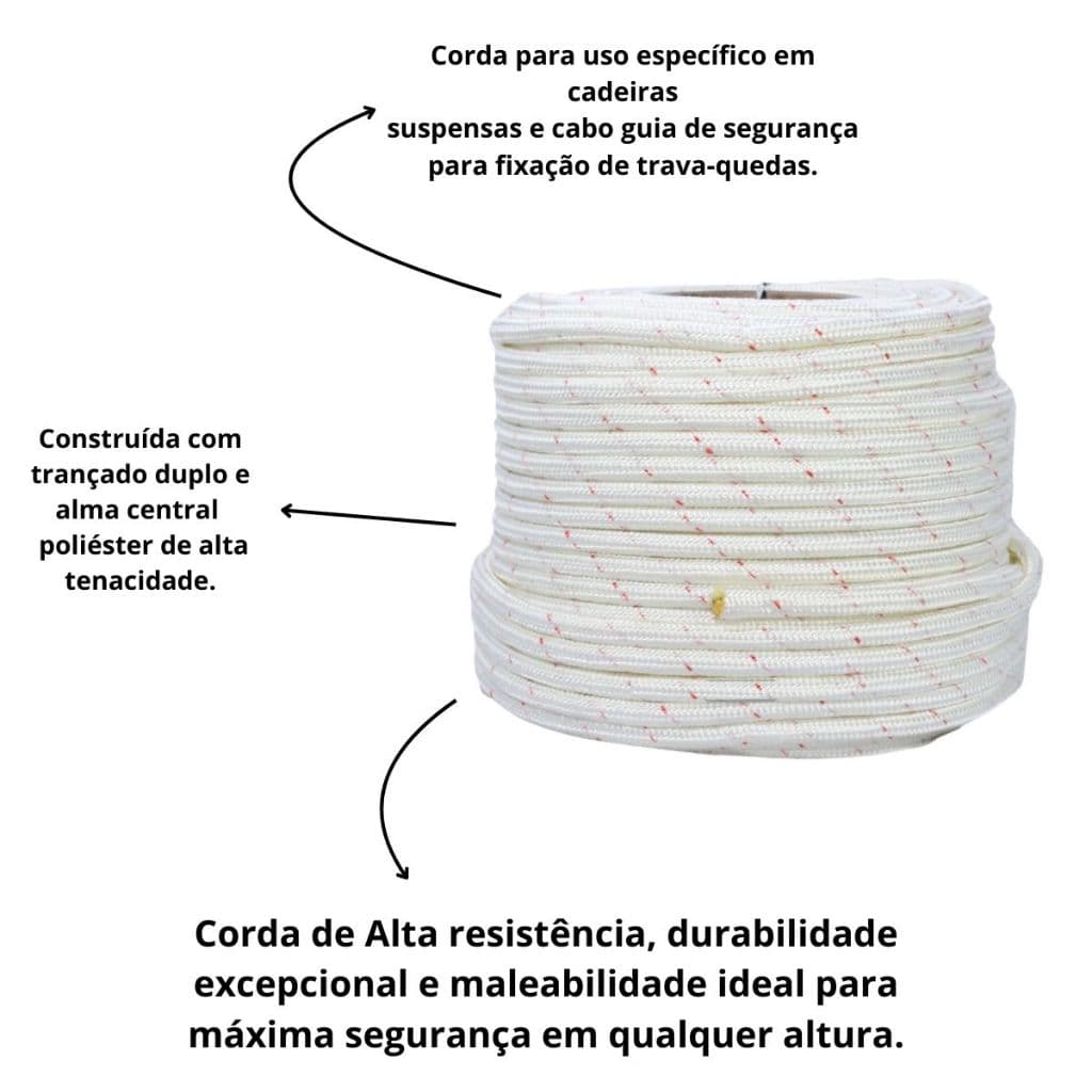 20 Metros Corda Tipo Bombeiro 12 MM Trava quedas Nr18 Caderia Suspensa