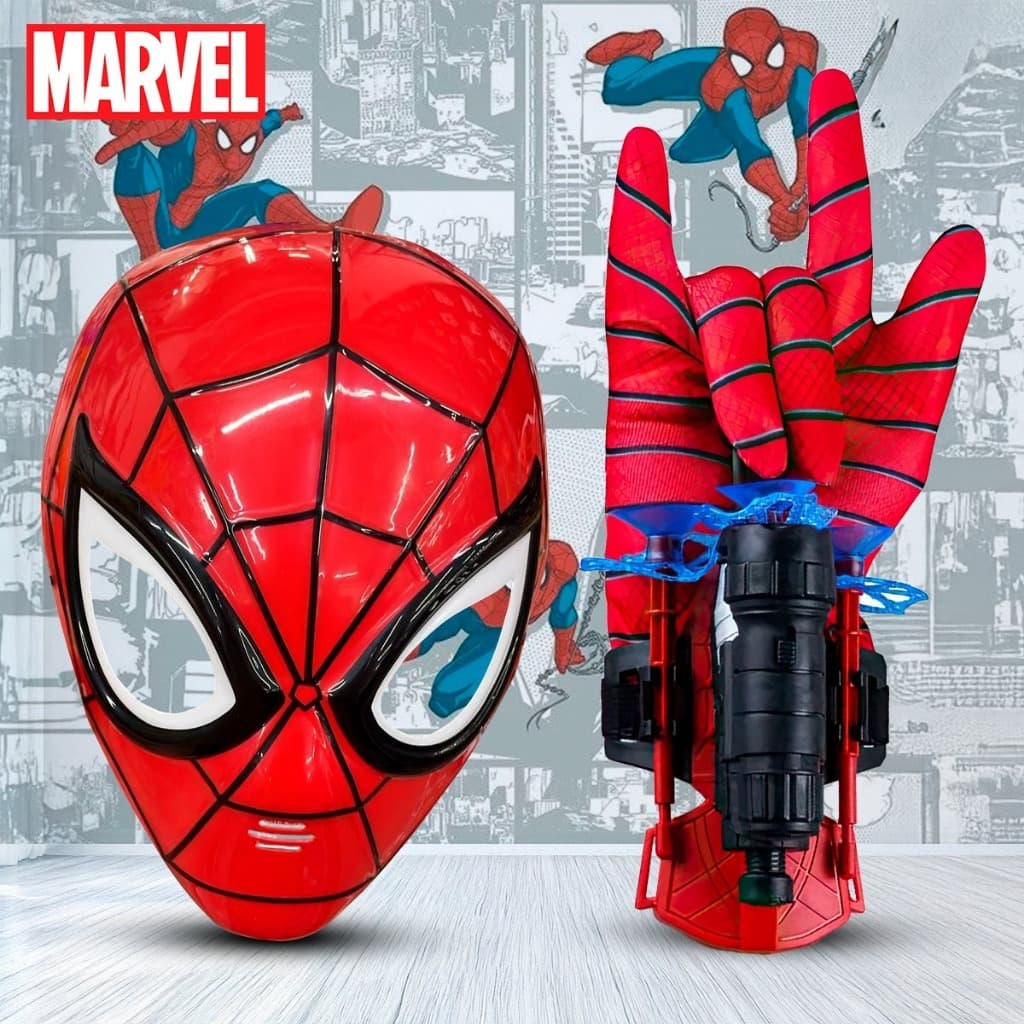 Mascara Homem Aranha + Luva  Lança Teia Dardos Brinquedo Presente Dia Das Crianças Aniversario