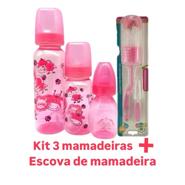 kit de 3 Mamadeiras mais Escova de Mamadeira