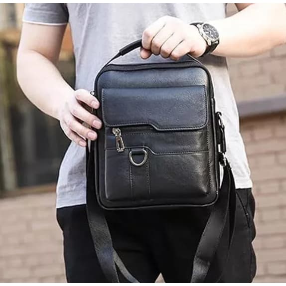 Bolsa de ombro masculina, pequena bolsa tiracolo retrô | Bolsa de couro PU,com alças ajustáveis