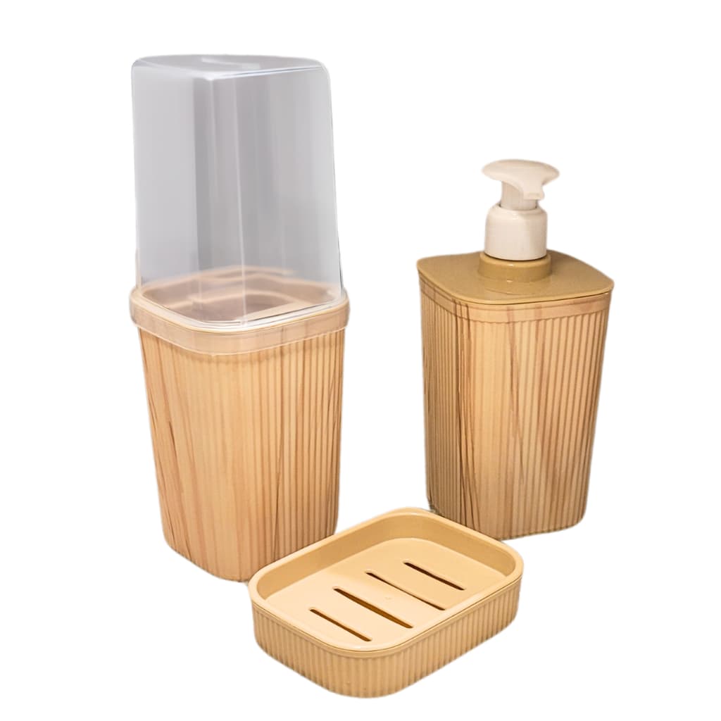 Kit para Pia Banheiro Porta Sabonete e Porta Escova de Dente Preto ou Madeira Diversos Modelos