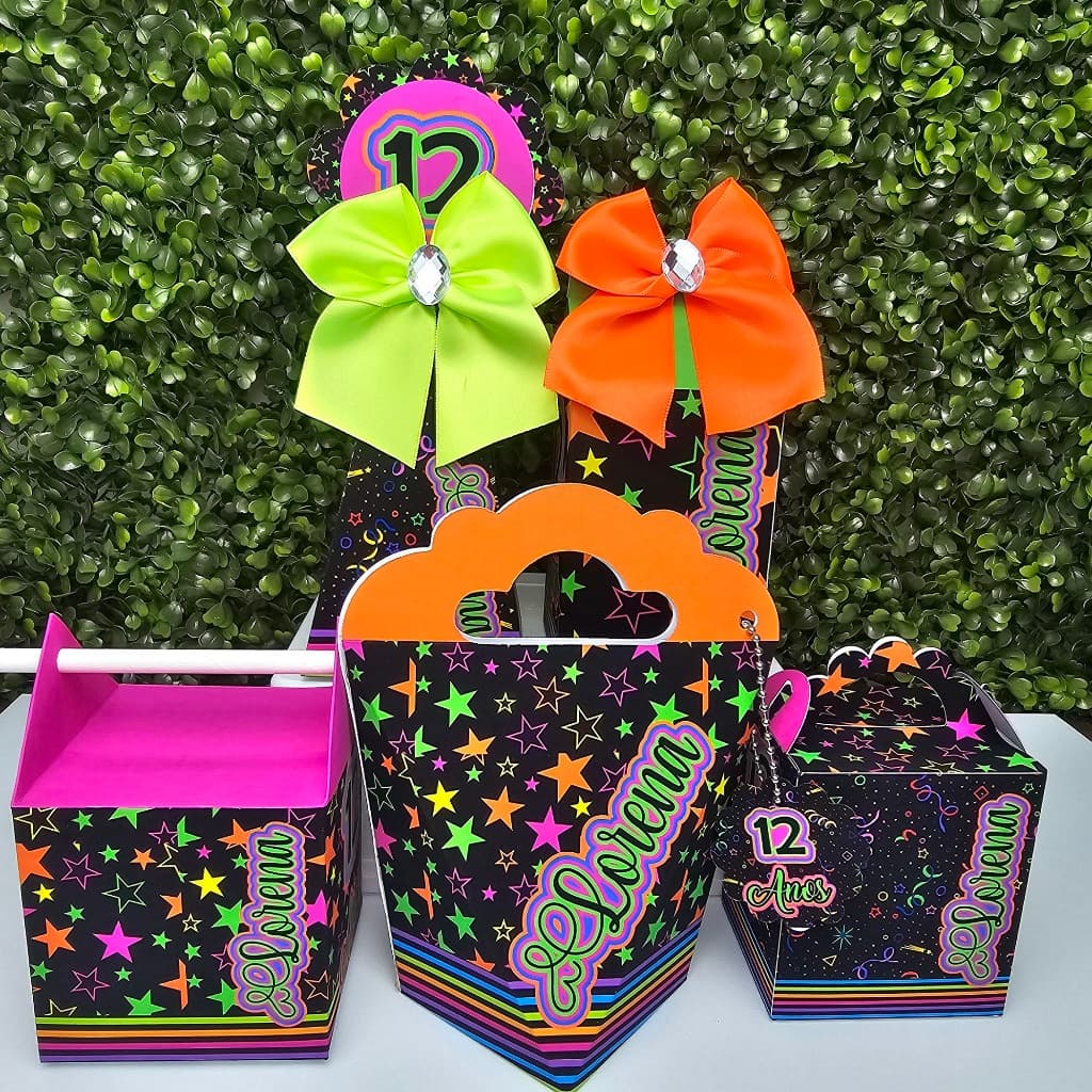 Kit Caixa Montada NEON PARTY - Personalizados - Festa infantil - Aniversário - Lembrancinha