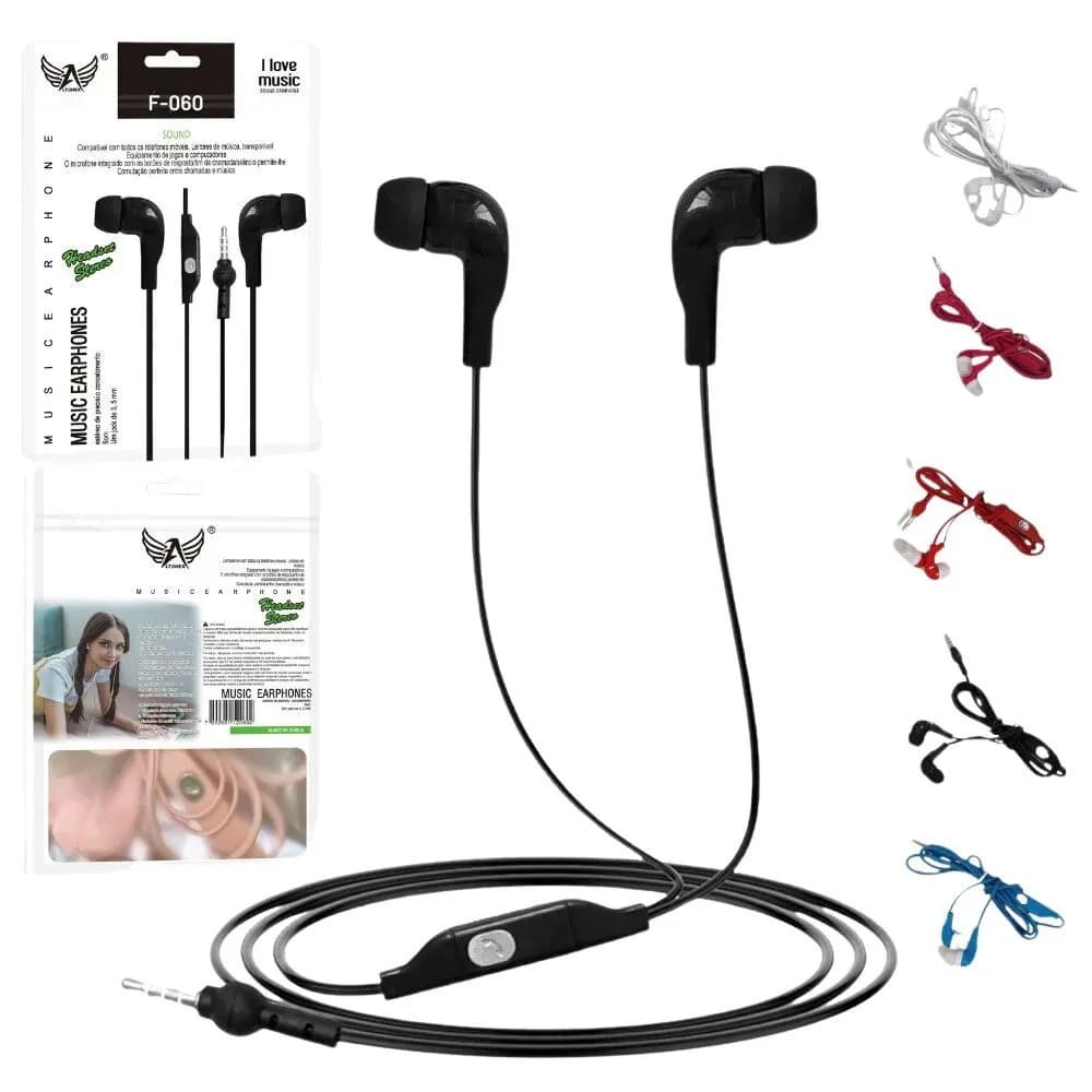 Fone de Ouvido Com Fio e Microfone Altomex F-060 Várias Cores