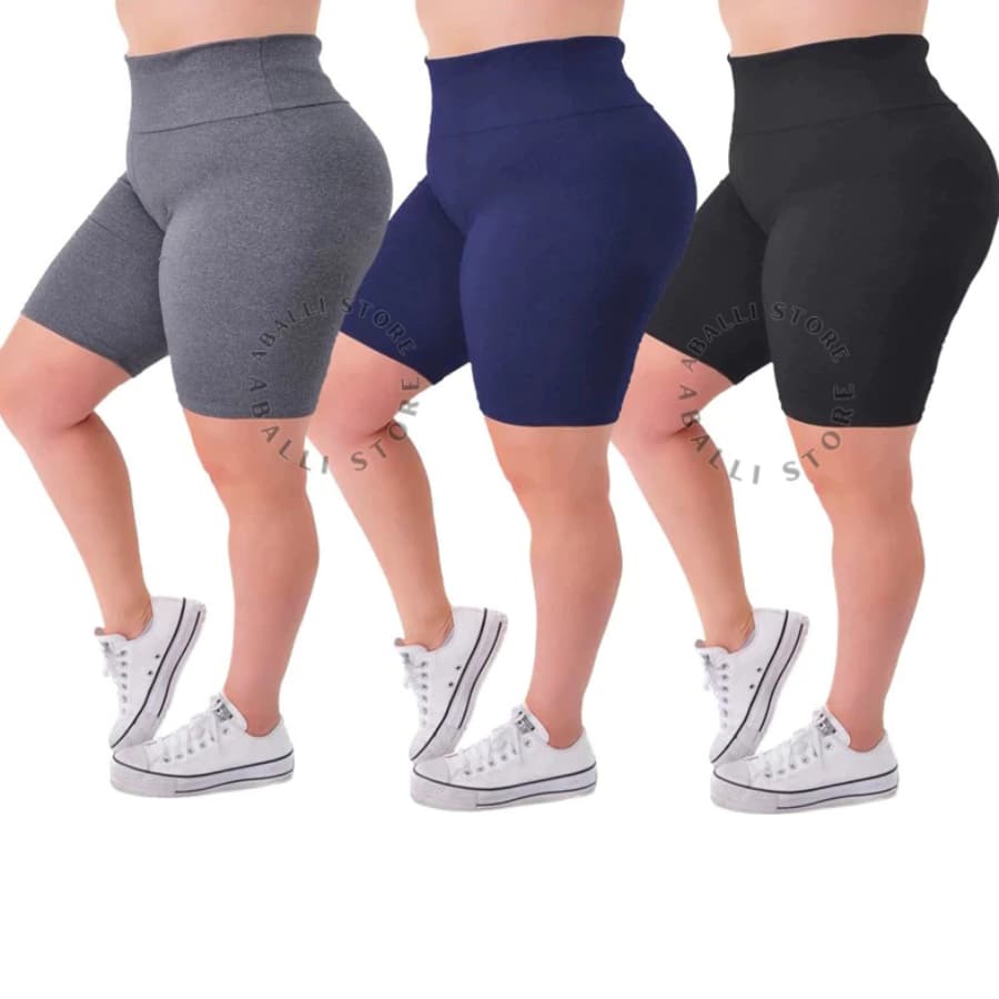 Kit C/3 Bermudas Suplex Fitness Plus Size Shorts Legging