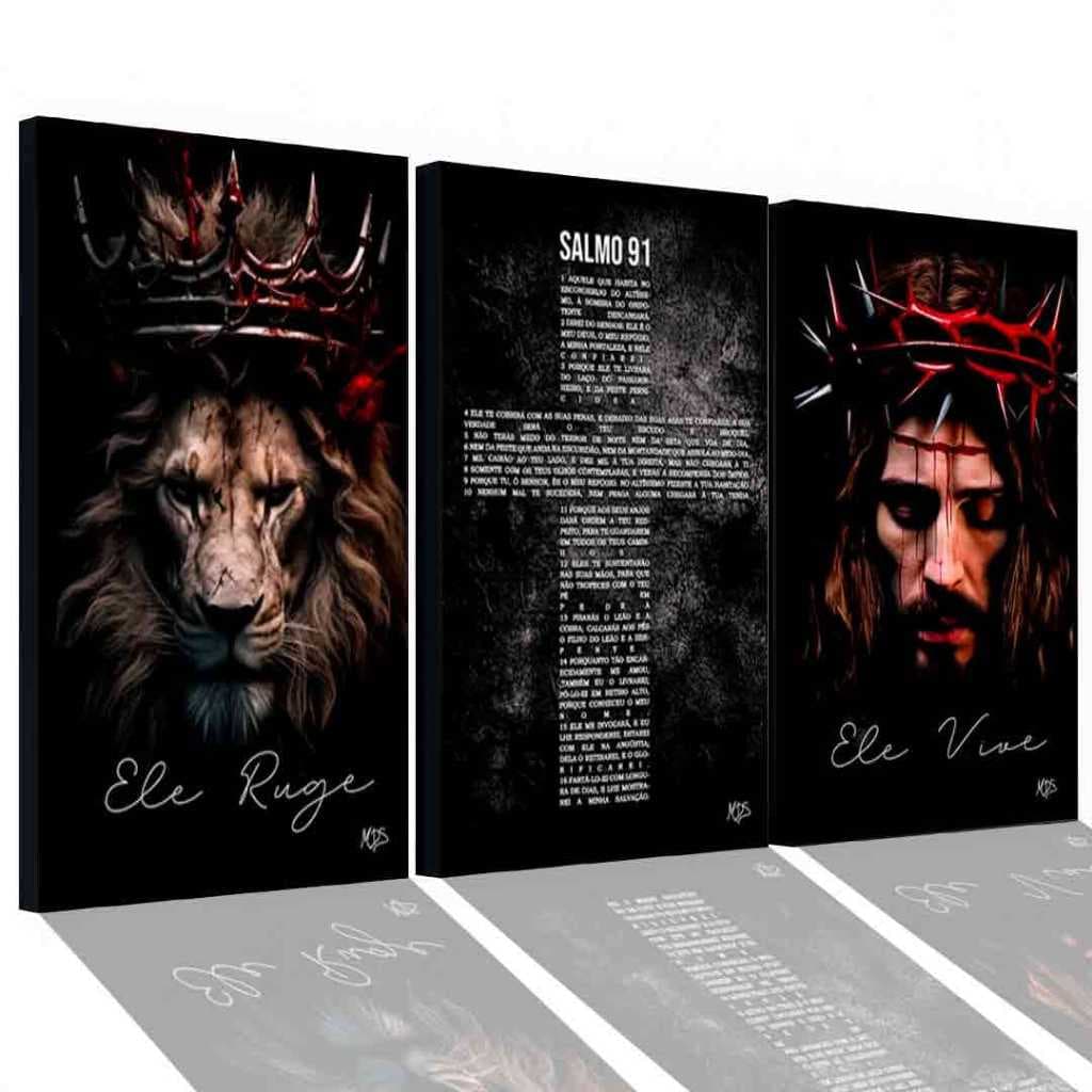 Quadro Decorativo Religioso Salmo 91 Jesus Cristo Leão de Júda Ele Ruge Ele Vive Exclusivo