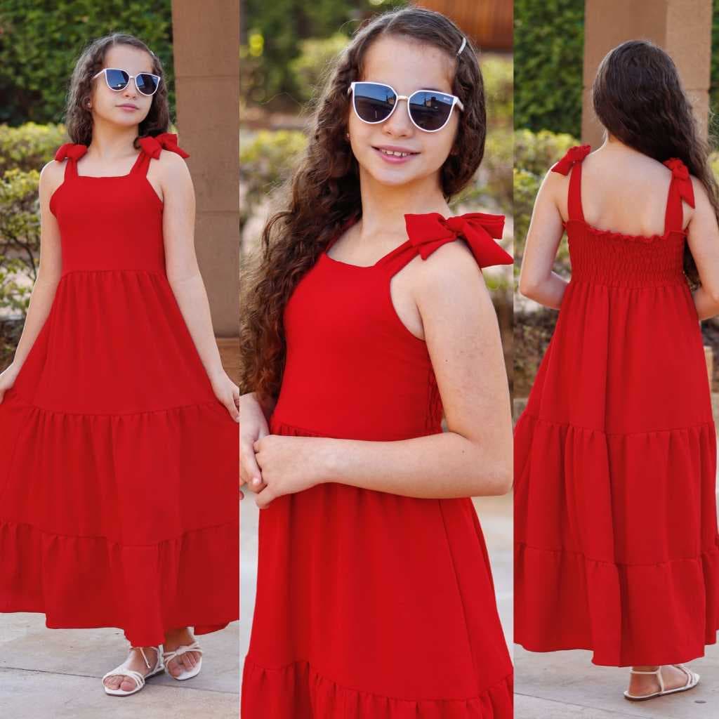 vestido longo de 3 Marias Alça de amarrar vermelho /infantil juvenil para natal