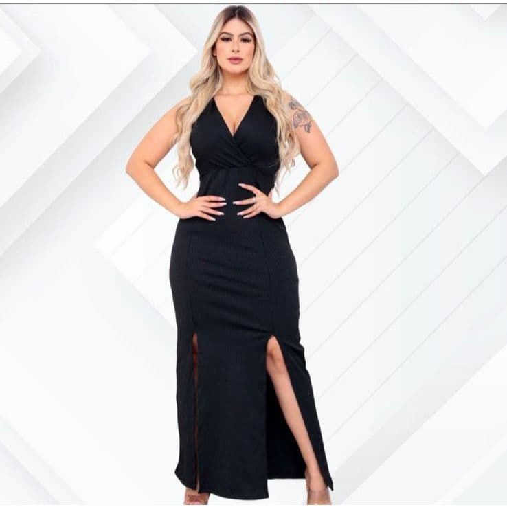Vestido Longo Envelope Feminino Transpassado com Fenda