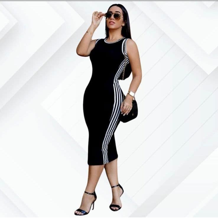 Vestido Midi Regata Canelado Listra Lateral