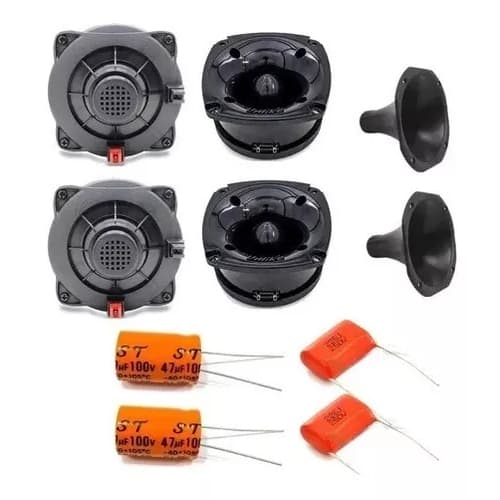 Kit Som Unlike 400w RMS 2 Driver + 2 Super Tweeter + 2 Cone Corneta + Capacitores