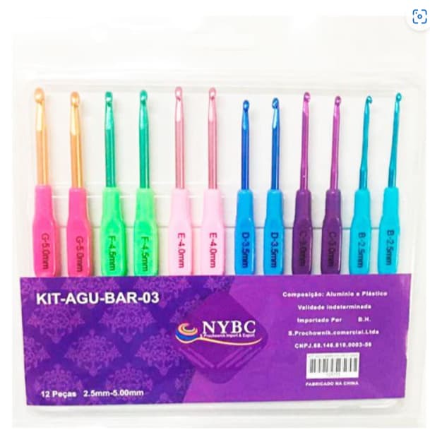 Agulhas Para Crochê Cabo Plastico Kit Com 12 Unidade