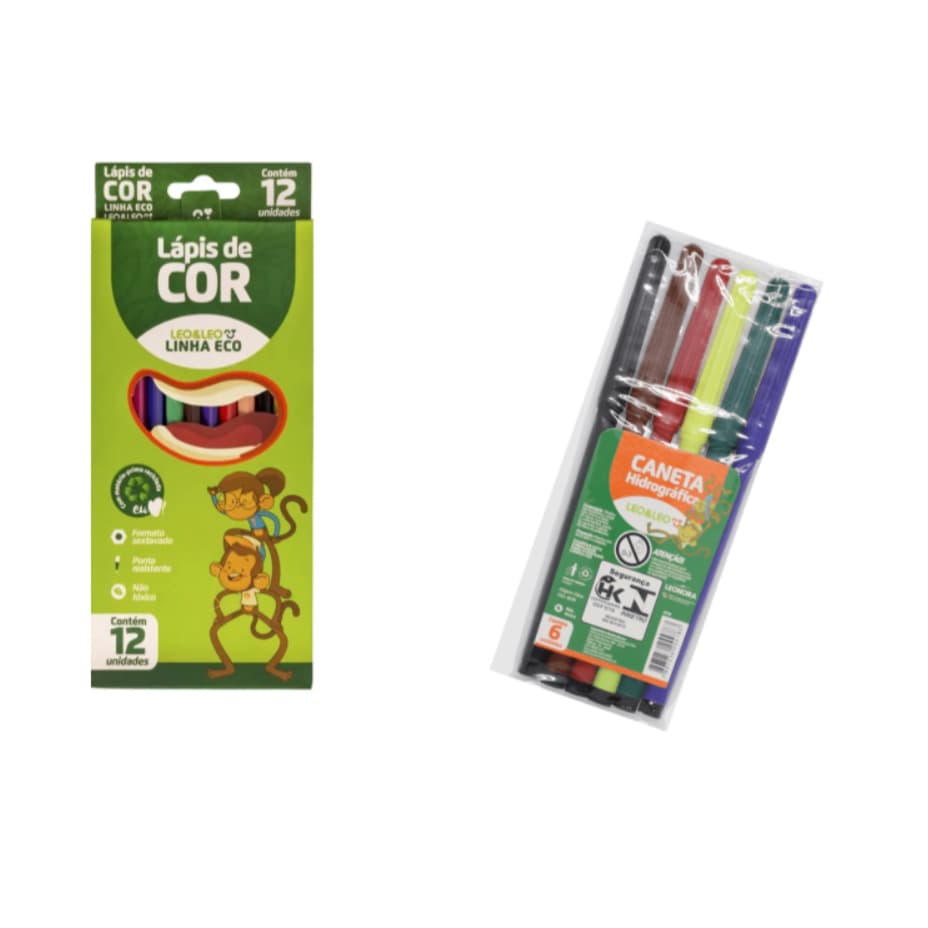 Kit Com 12 Lápis De Cor LeoLeo + Kit Com 6 Canetinha LeoLeo