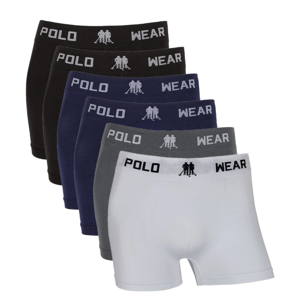 Kit Com 6 Cuecas Boxer Masculina Adulto Marca Polo Wear Original Microfibra Sem Costura