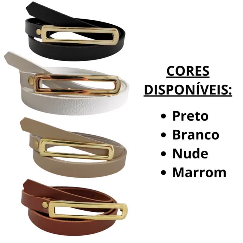 Kit 4 Cintos Feminino Para Vestido Short Calça Alfaitaria Fivela Alongada Dourado